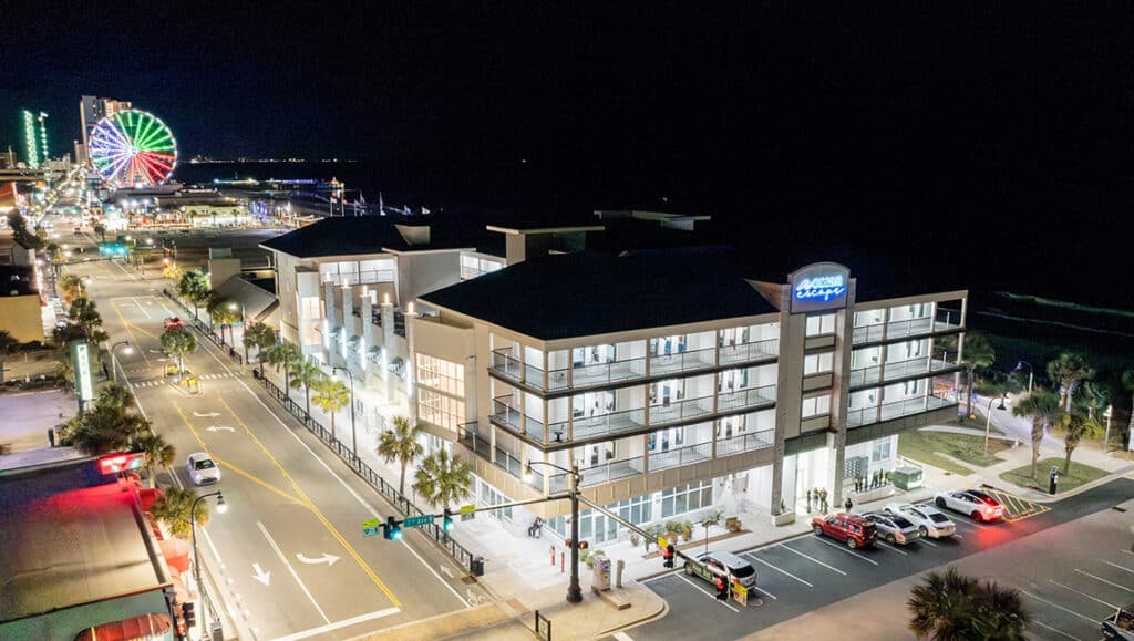 Evening view exterior Boardwalk building