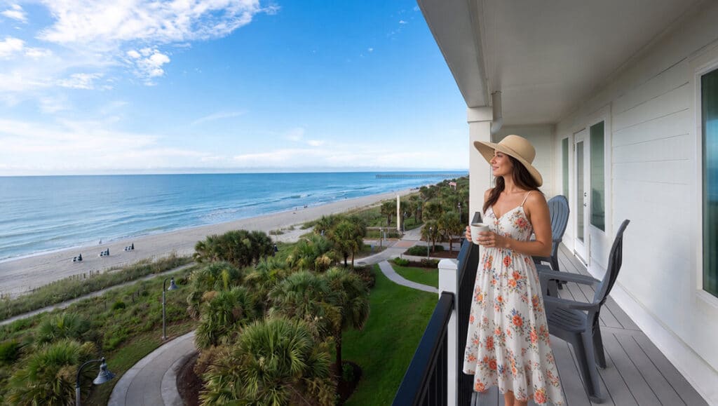 Woman having coffee on the balcony